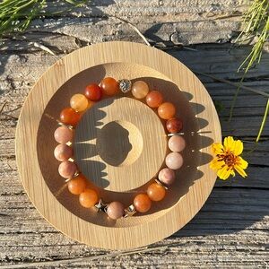 🧡 Handmade Orange Agate + Peach Moonstone + Hematite Bracelet ✨
